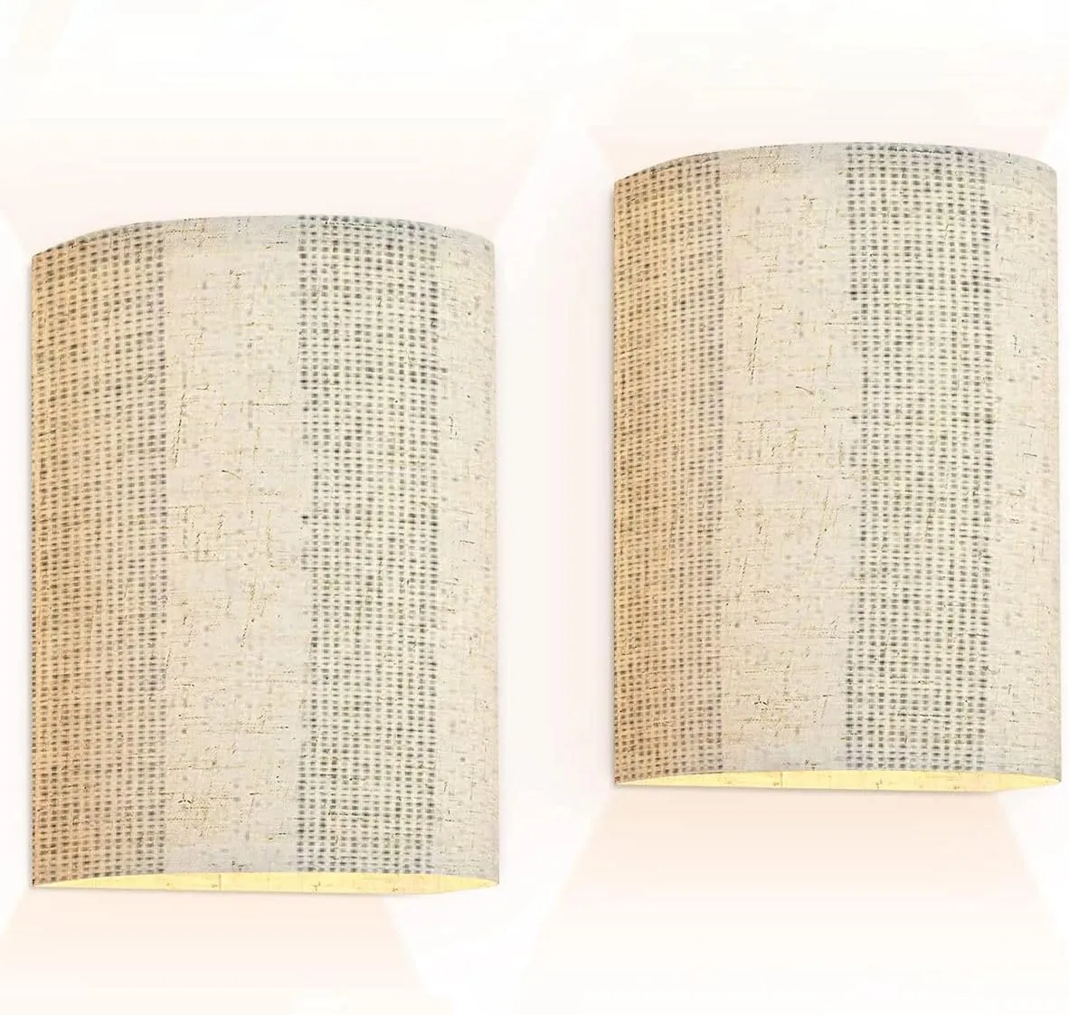 Wall Sconces Set of Two Battery Operated Monochrome Washed Canvas Textured Subtle Stripes Seamless Pattern Wireless Plug in Wall Lights Fixtures Remote Dimmable for Bedroom Living Room Hallway