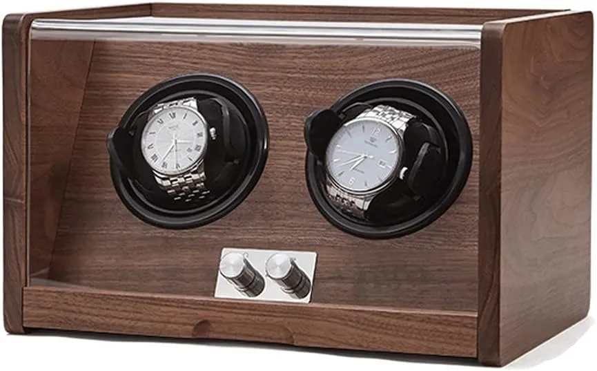 Walnut Watch Winder, Transparent Acrylic Case, 2 Slot, Quiet Wooden Watch Shaker, Vertical Winding, Quiet Sleep Watch Winder Display Watch Box Case Watch Storage
