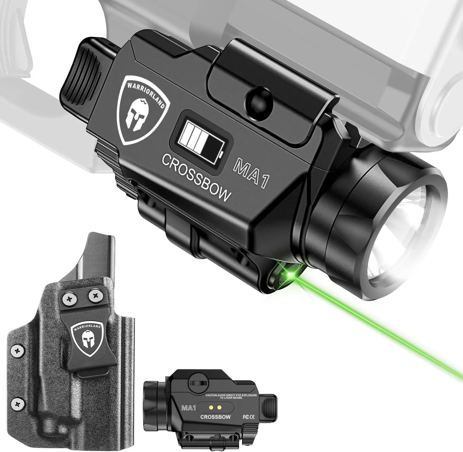 WARRIORLAND Universal Light Laser Combo with P320 Compact M18 Holster, Green Beam & LED Tactical Light, USB Rechargeable Flashlight-Screen Displays Battery Status, Crossbow MA1 w/ P320 M18 Holster