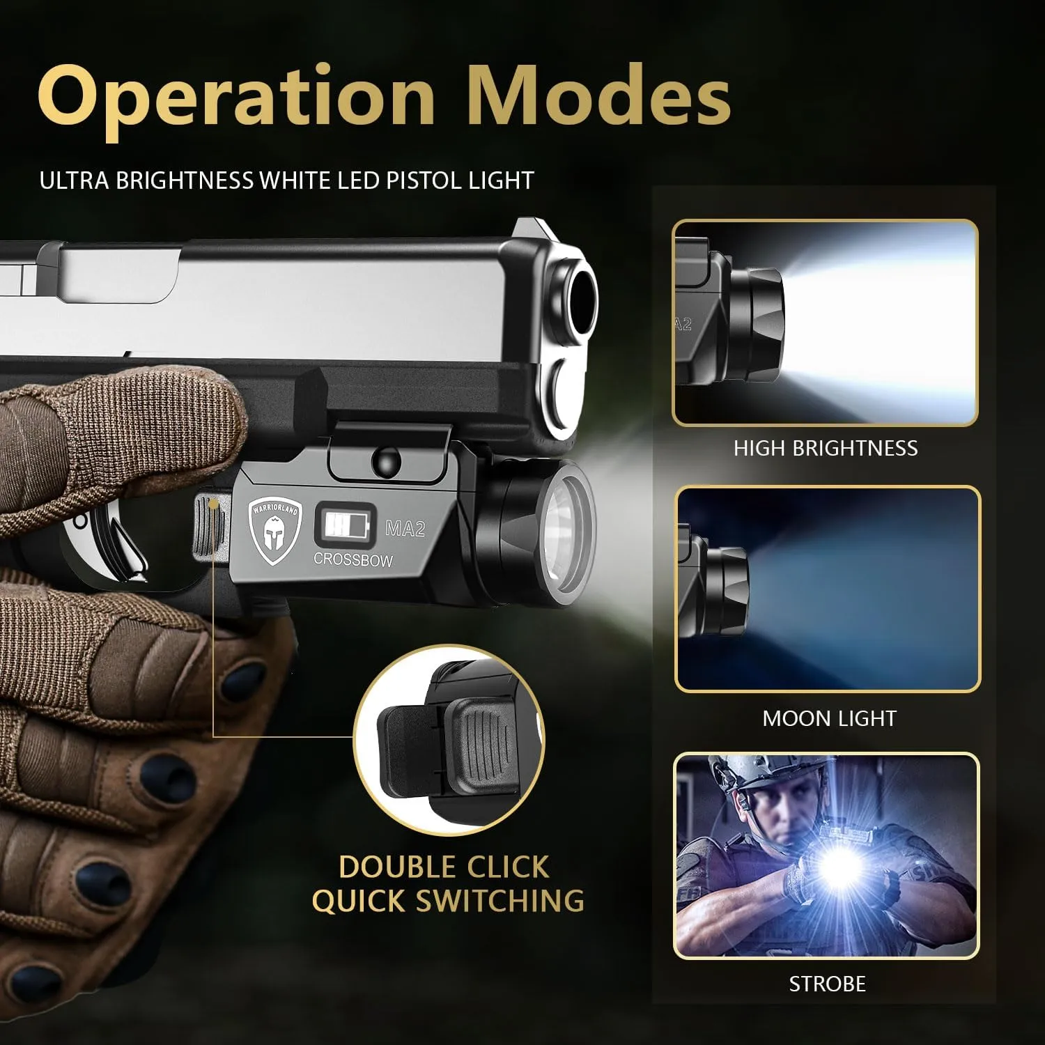 WARRIORLAND Universal Tactical Light Fit Glock 17/19 KYDEX Holster Combo, 800 Lumens Light, Magnetic USB Charging Universal Weapon Light-Screen Displays Battery Status, Crossbow MA2 w/ G19 Holster