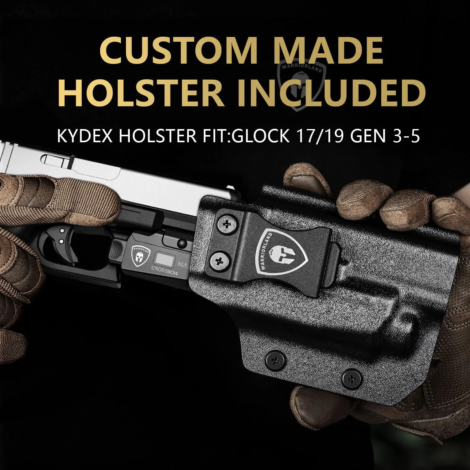 WARRIORLAND Universal Tactical Light Fit Glock 17/19 KYDEX Holster Combo, 800 Lumens Light, Magnetic USB Charging Universal Weapon Light-Screen Displays Battery Status, Crossbow MA2 w/ G19 Holster