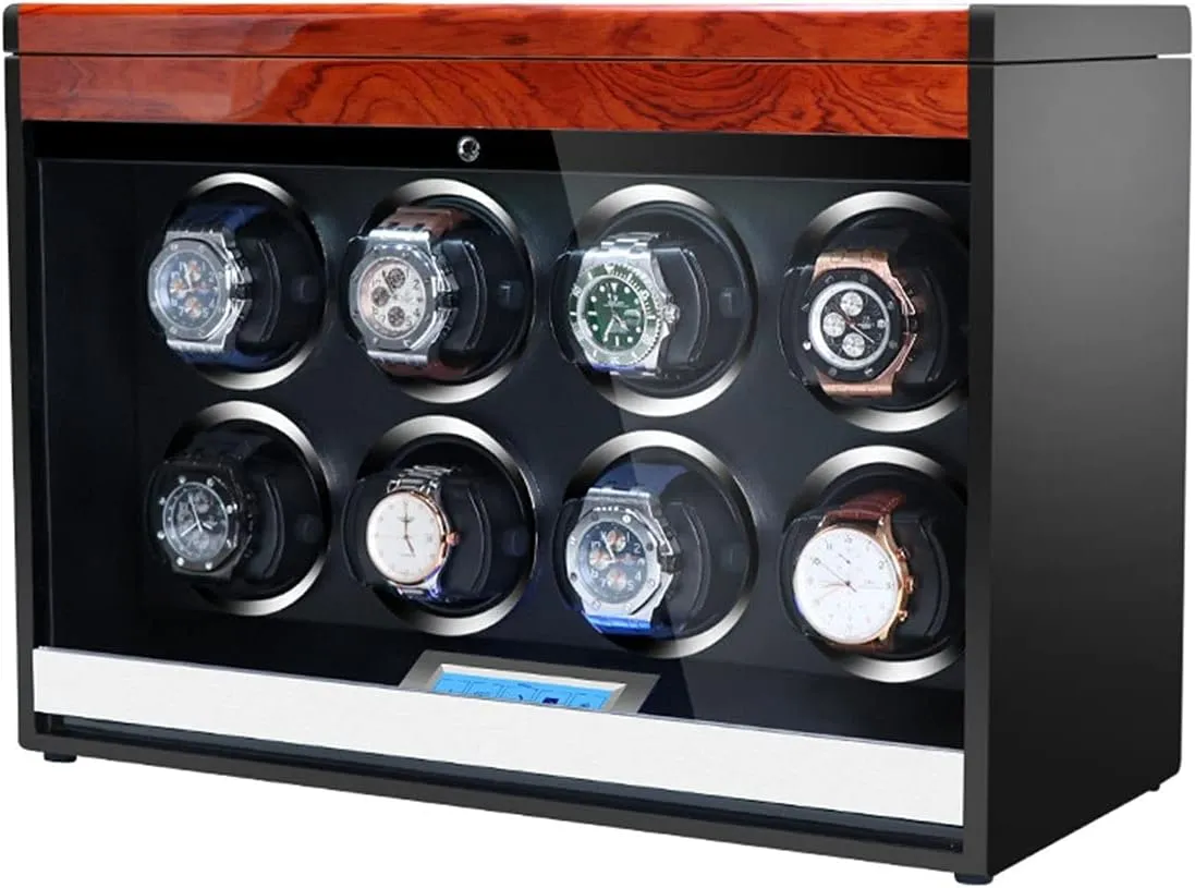 Watch Boxes Touch Screen Watch Winder Automatic Watches Winder Box with Light as a Gift for Men,Women AC Adapter Does Not Include Watches (Wood Grain A)
