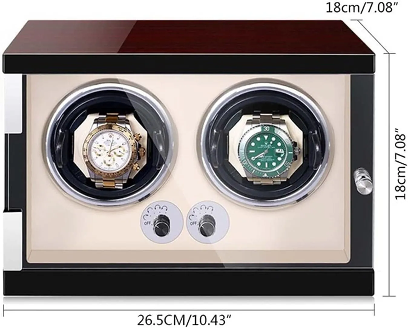 Watch Display Box Luxury Double Watch Winder Watch Storage Case Wood Shell Piano Self Winding Watch Rotator Box With Led Lightsquiet Motor Adjustable Watch PillowsBeige Pu-2 0