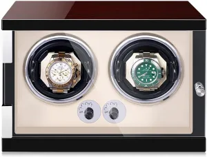 Watch Winder for Men's and Women's Automatic Watch with LED Lights Quiet Japanese Mabuchi Motor Watch Winder Box for 1/2/4/6 Watches Open and Shut Down Featured (Color : Beige PU, Size : 2 0)