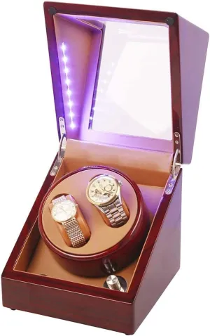 Watch Winder for Watches Wooden Double Automatic Watch Winder Storage Boxes Watch Winding Case for 2 Watches, 5 Rotation Modes, LED Light, Gift