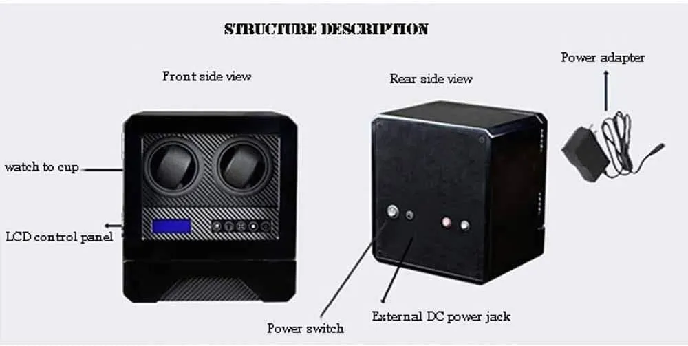 Watch Winder of Accommodate 2 Watches Ultra-Quiet Anti-Magnetic Motor Self-Winding Watch Bo with Soft and Flexible Table Pillow for Most Automatic Mechanical Watches