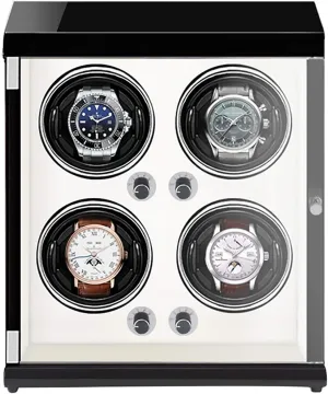 Watch Winders - 4-Position Rechargeable Watch Shaker Mechanical Watch Winder Vertical Automatic Watch Winding Box with Light-Sensitive Led Light (Black Inner Beige)