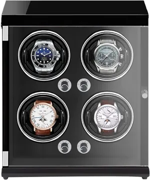 Watch Winders - 4-Position Rechargeable Watch Shaker Mechanical Watch Winder Vertical Automatic Watch Winding Box with Light-Sensitive Led Light (Black Inner Black)