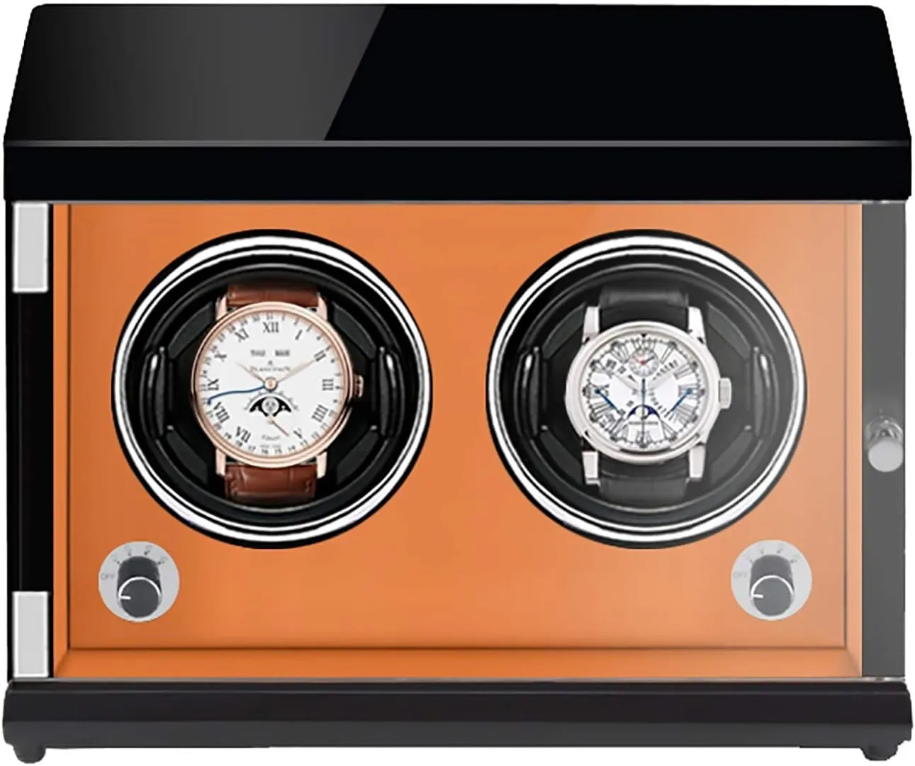 Watch Winders - Rechargeable Two-Position Watch Shaker Mechanical Watch Winder Vertical Automatic Watch Winding Box with Light-Sensitive Led Light (Black Inner Brown)