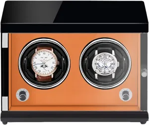 Watch Winders - Rechargeable Two-Position Watch Shaker Mechanical Watch Winder Vertical Automatic Watch Winding Box with Light-Sensitive Led Light (Black Inner Brown)