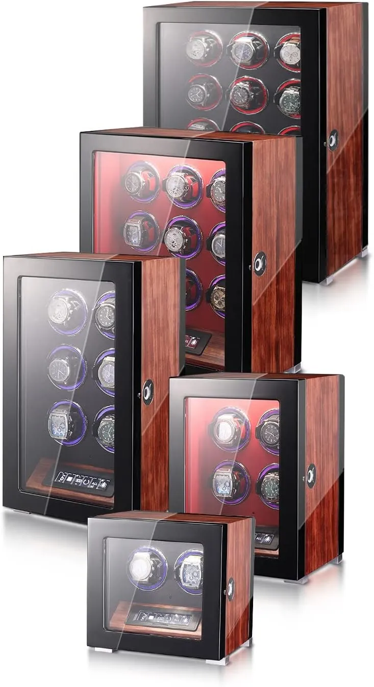 Watch Winders Watches With Quiet Motor Watch Winder Box Display Case LED Illumination And LCD Touchscreen Control Wooden Storage Case (Red 6 0)