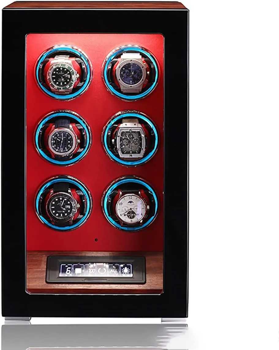 Watch Winders Watches With Quiet Motor Watch Winder Box Display Case LED Illumination And LCD Touchscreen Control Wooden Storage Case (Red 6 0)