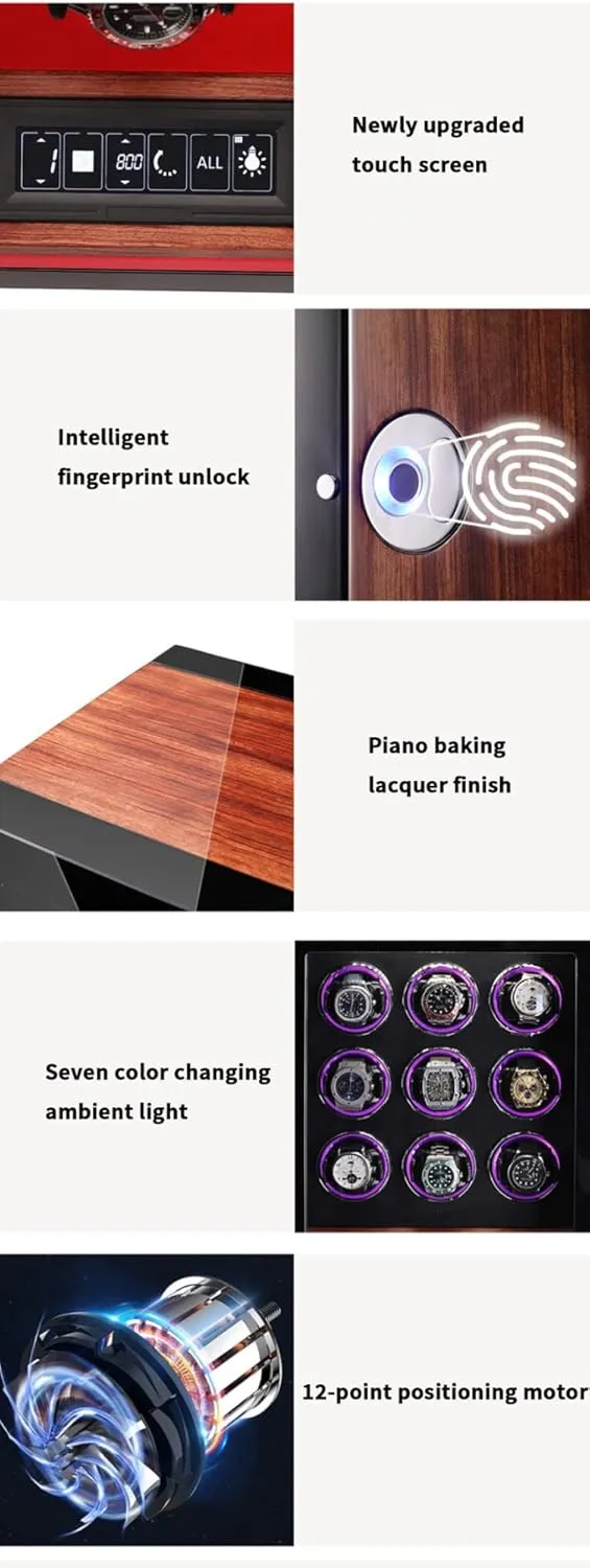 Watch Winders Watches With Quiet Motor Watch Winder Box Display Case LED Illumination And LCD Touchscreen Control Wooden Storage Case (Red 6 0)