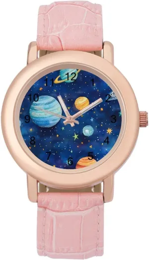 Watercolor Galaxy Solar System Classic Watches for Women Funny Graphic Ladies Wrist Watches Easy to Read