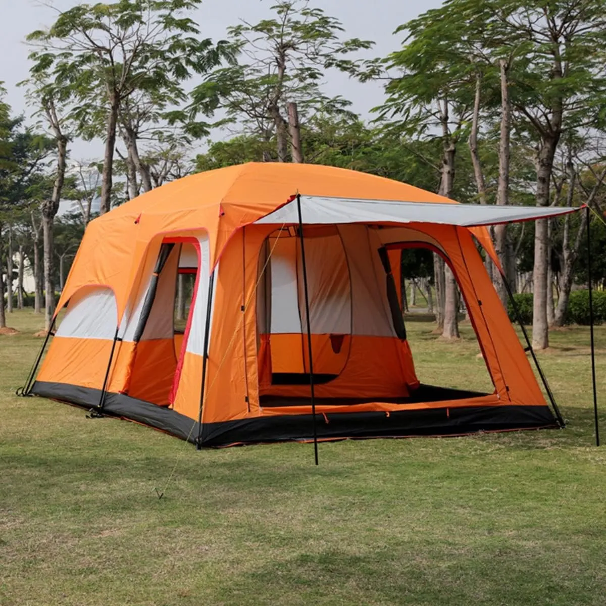 Waterproof Camping Tent,Family Tent with 3 Room 8-12 Person Large Tent 2 Bedroom Family Tent & Sun Shelter,Festival Essential for Outdoor Garden, Orange