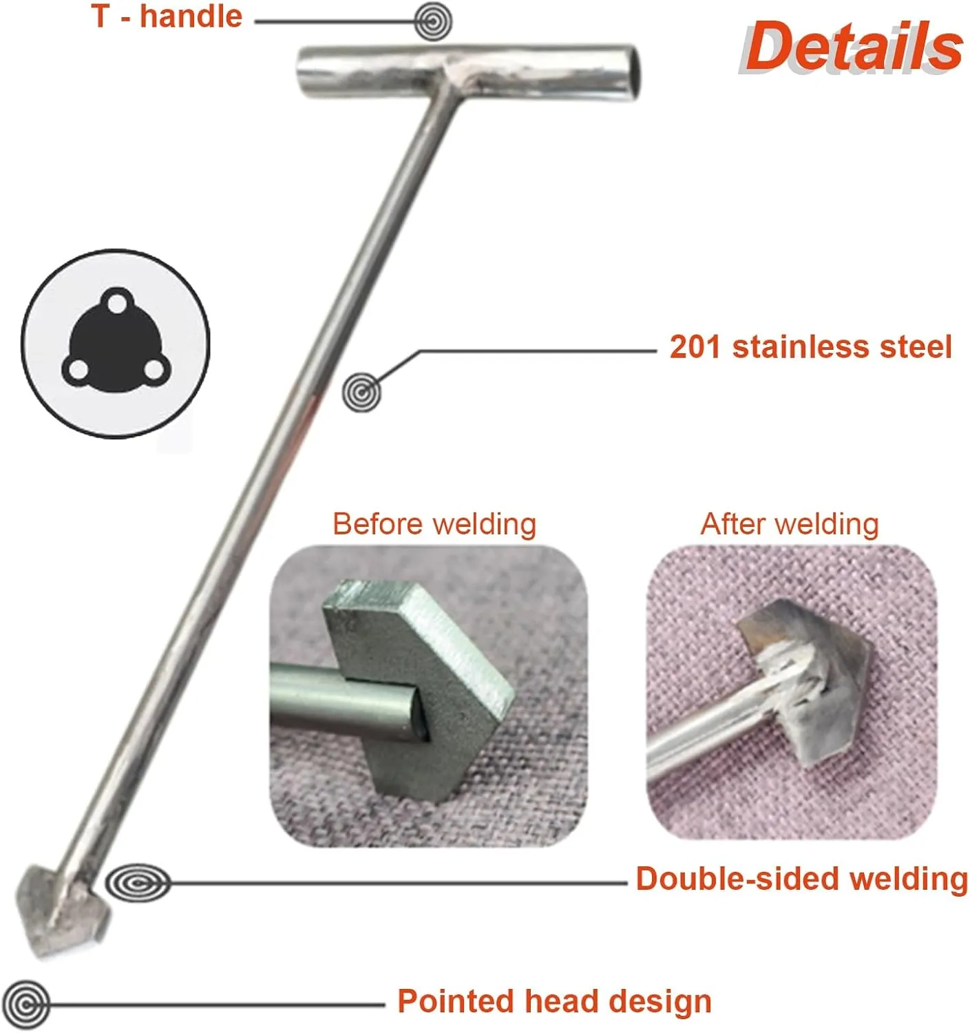 WDJBPSH 2 Pcs Manhole Cover Hook Lid Lifter, Stainless Steel Drain Grate Hooks with Steel T-Style Handle, Metal Single Hook End/Drain Covers Crowbar/Sewer Lids Puller(Dia-8mm,L - 7.8in)