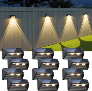 WdtPro Solar Fence Lights Outdoor - 3500K/6000K 2 Modes, Super Bright Lens LED Fence Lights Solar Powered, IP65 Waterproof Solar Deck Light for Outside Patio Step Stair Railing Wall (12 Pack)
