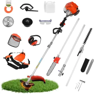 Weed Eater Gas Powered 52cc - 2 Cycle, 5 in 1 Grass Trimmer, Gas Hedge Trimmer, String Trimmer, Brush Cutter, Chainsaw with Extension Pole, Multi Functional Tools for Easy Lawn, Yard & Garden