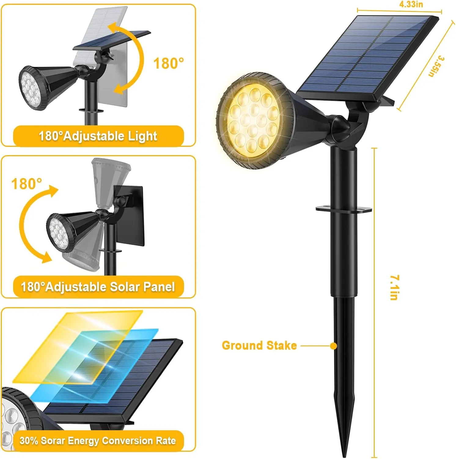 WELALO Solar Spot Lights Outdoor Waterproof for Flag, [6 Pack/4 Modes] Landscape Spotlights 180° Adjustable Solar Powered Lights for Walkway Pathway Tree Yard Garden Wall Driveway Statue Warm White