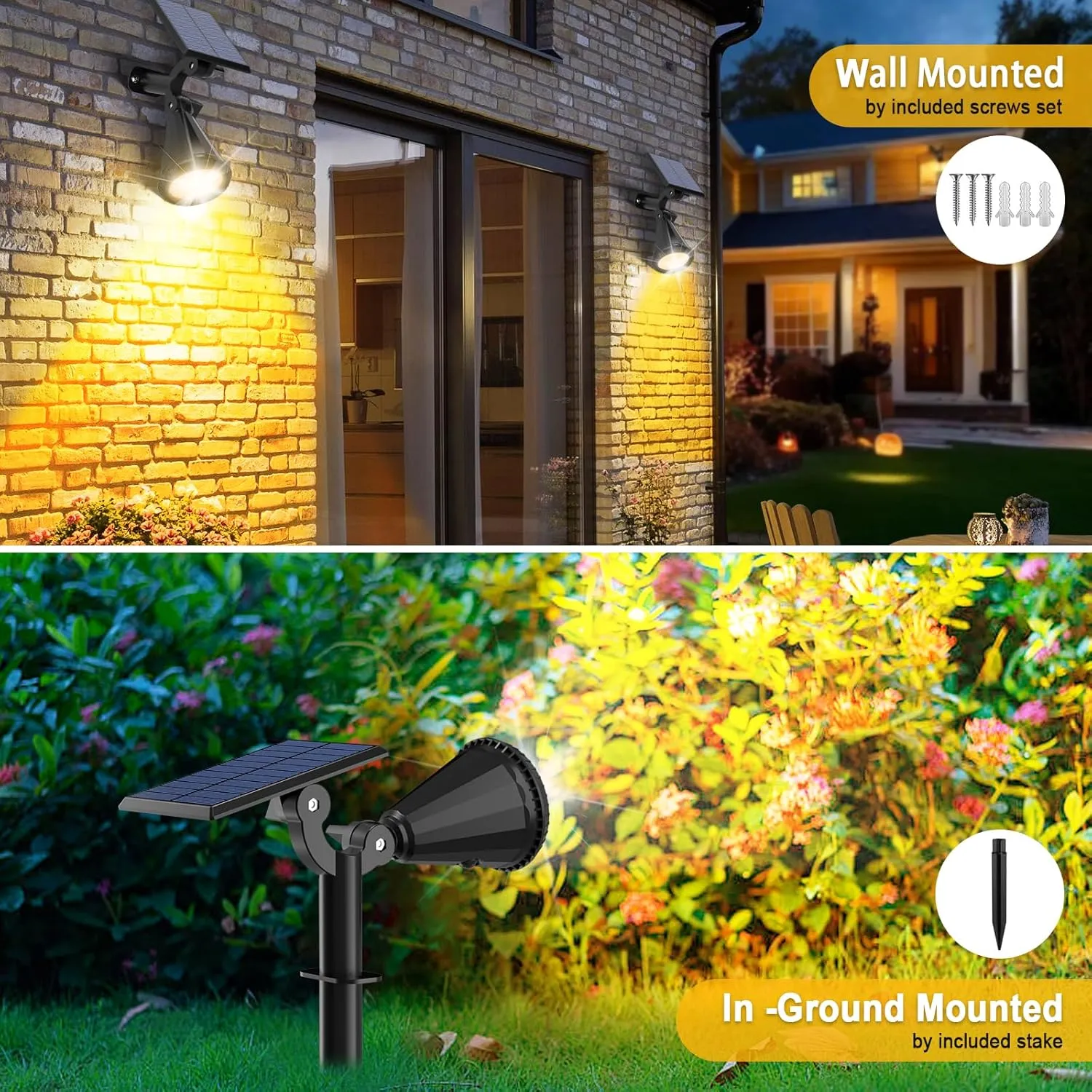 WELALO Solar Spot Lights Outdoor Waterproof for Flag, [6 Pack/4 Modes] Landscape Spotlights 180° Adjustable Solar Powered Lights for Walkway Pathway Tree Yard Garden Wall Driveway Statue Warm White