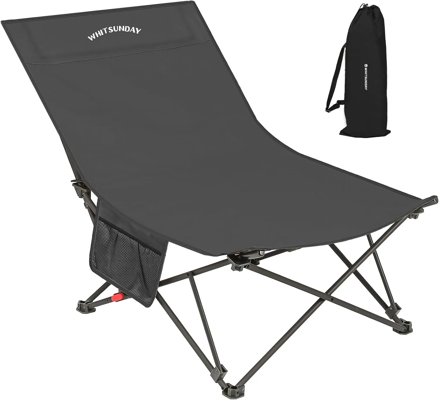 Whitsunday Camping Lounge Chair, 3 Adjustments Reclining Camping Chair, Lawn Chairs Folding Chair with Side Pocket for Camping, Beach, Picnic Grey