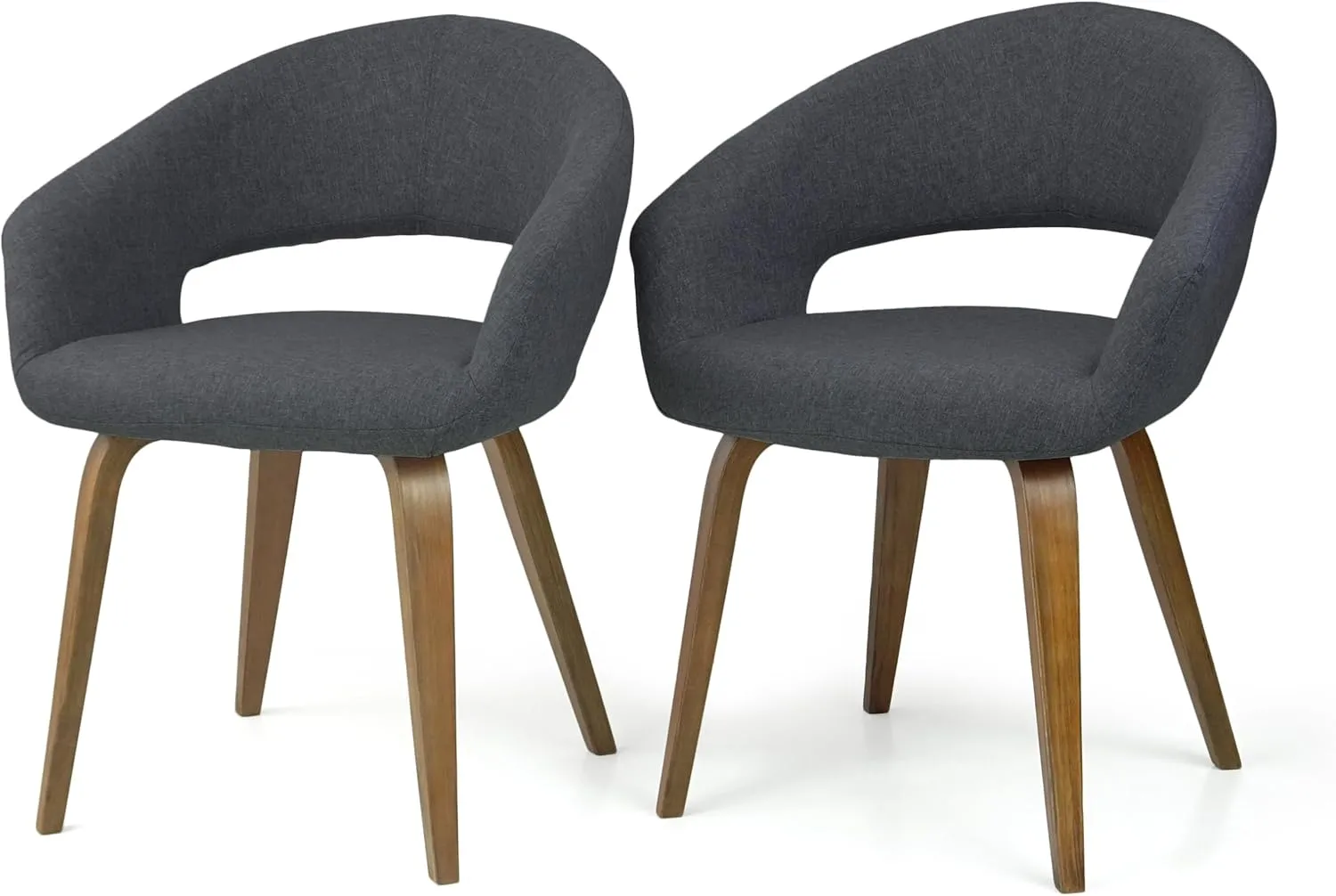 Wickerix Set of 2 Modern Dining Upholstered Lagos Armchairs, Comfortable Chairs for Kitchen, Dining, Living Room Accent Chairs w Armrest, Wood Legs, Padded Seat, Dark Gray Color