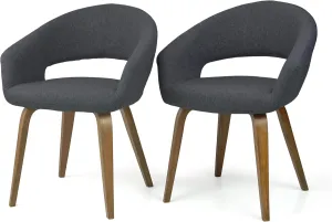 Wickerix Set of 2 Modern Dining Upholstered Lagos Armchairs, Comfortable Chairs for Kitchen, Dining, Living Room Accent Chairs w Armrest, Wood Legs, Padded Seat, Dark Gray Color