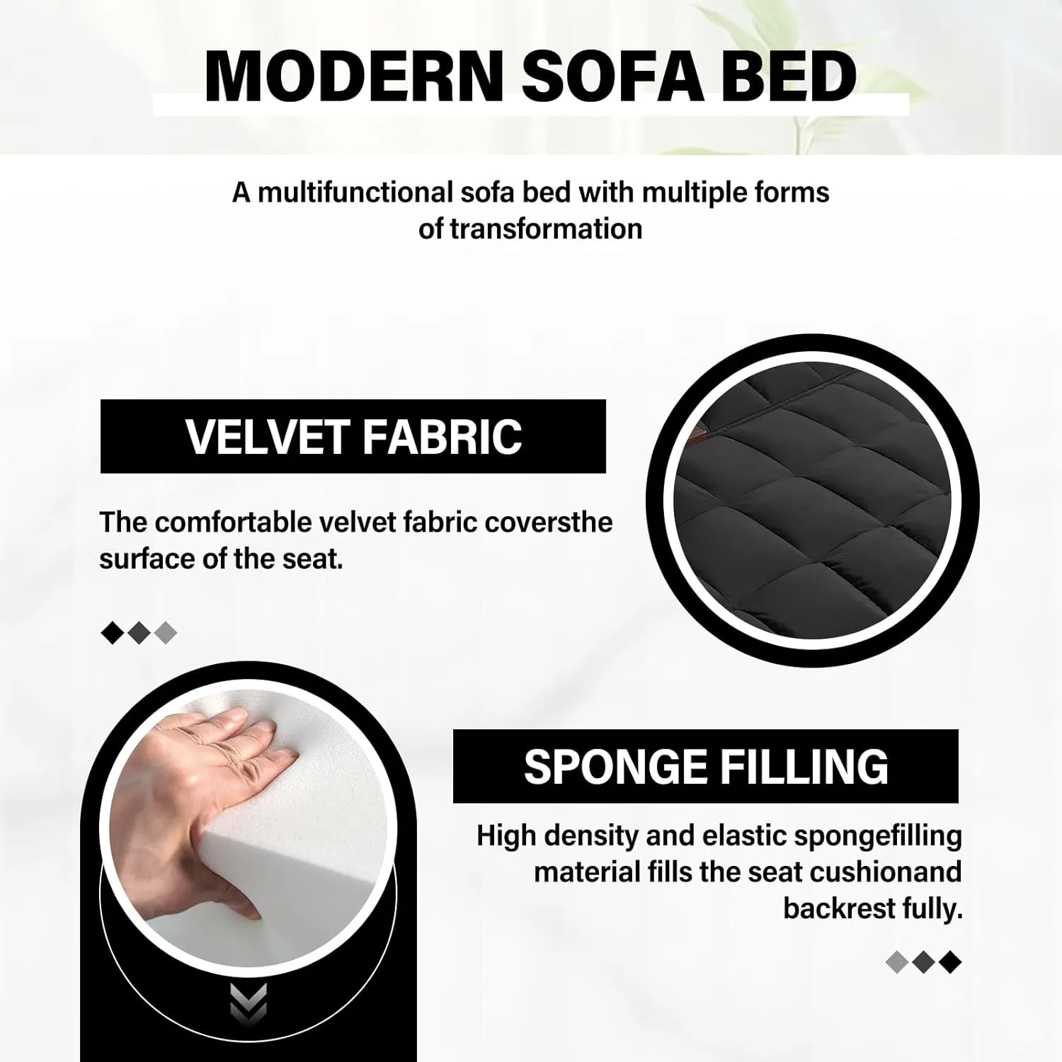 WIIS' IDEA Convertible Sofa Bed,3-in-1 Velvet Sleeper Couch Pull-Out Bed,55'' Loveseat Sleeper Sofa Bed with Adjustable Backrest with 2 Pillows and Storage Bag & USB Port and Hidden Side Table,Black