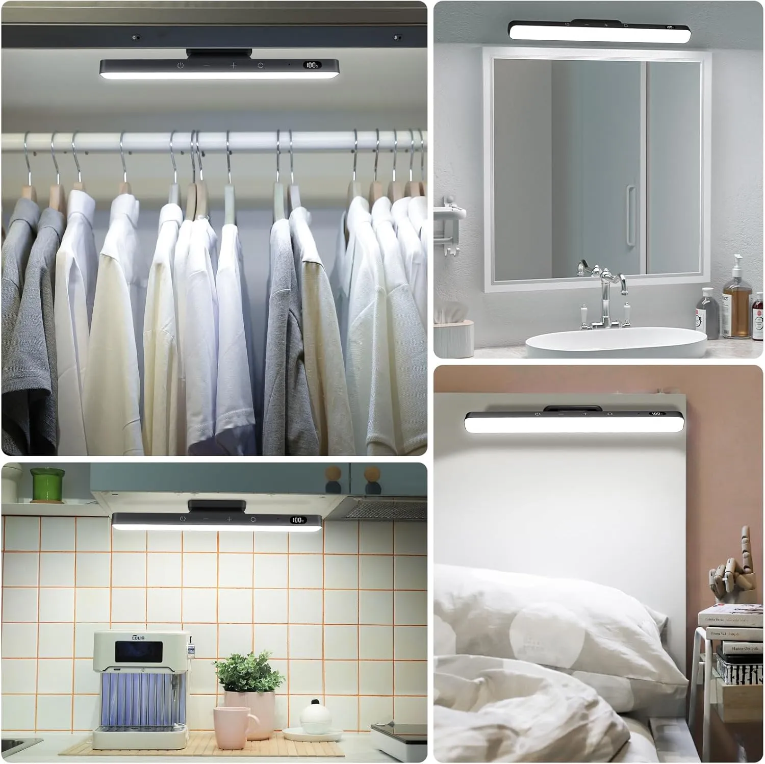 WILLED 5W Mirror Lights with Remote Control,3 Colors Adjustable Makeup Light with 120 LED,2500mAh Rechargeable Under Cabinet Lighting Wireless,Magnetic Stick on Touch Light for Closet,Bunk Bed