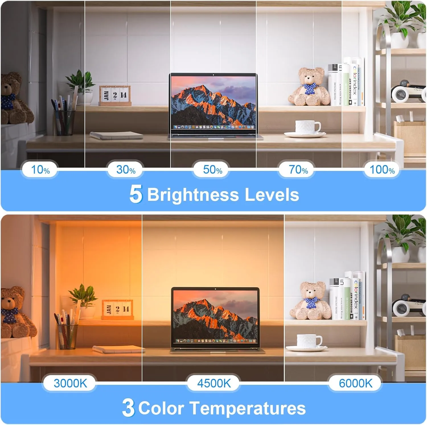 WILLED 5W Mirror Lights with Remote Control,3 Colors Adjustable Makeup Light with 120 LED,2500mAh Rechargeable Under Cabinet Lighting Wireless,Magnetic Stick on Touch Light for Closet,Bunk Bed