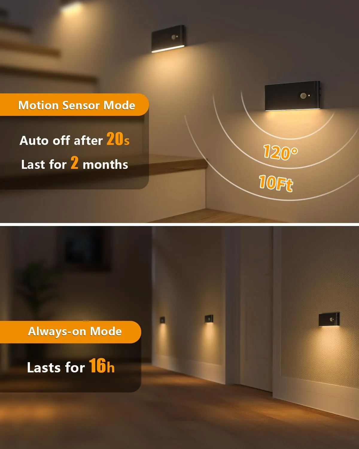WILLED Rechargeable Night Light, Wireless Stair Lights Indoor, Warm White Motion Sensor Light Indoor, Stick-Anywhere, Battery Powered Night Light for Hallway, Stairway, Bathroom, Bedroom, 6 Pack