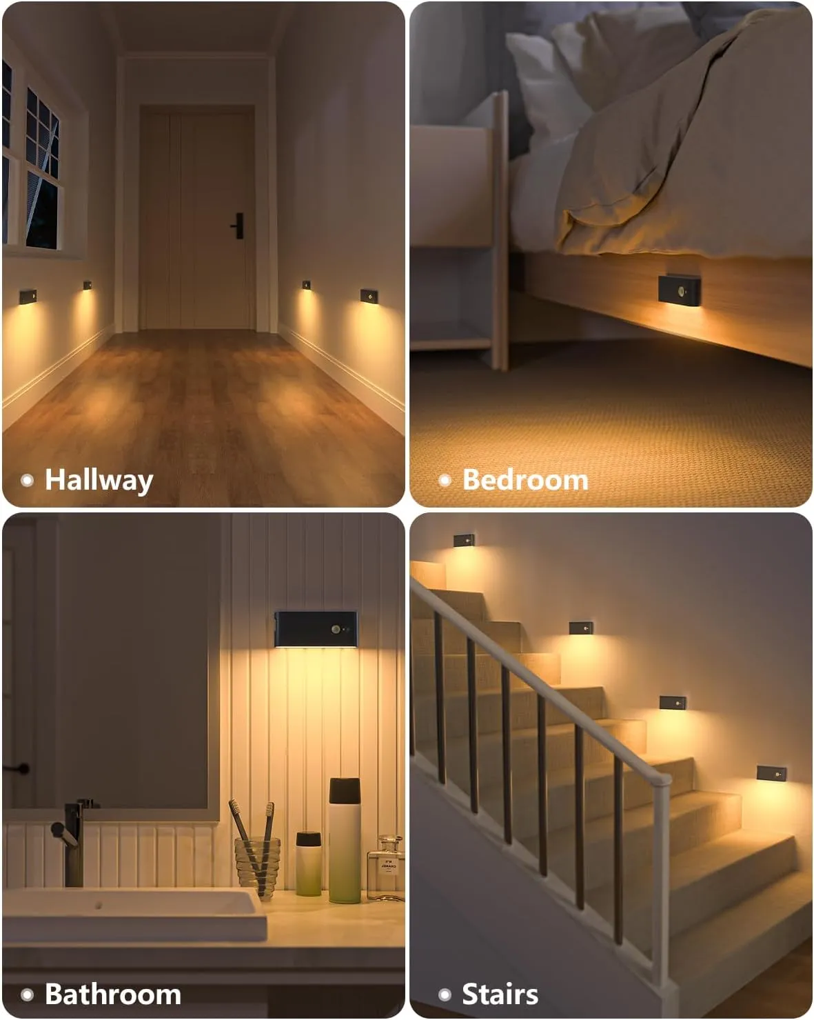 WILLED Rechargeable Night Light, Wireless Stair Lights Indoor, Warm White Motion Sensor Light Indoor, Stick-Anywhere, Battery Powered Night Light for Hallway, Stairway, Bathroom, Bedroom, 6 Pack