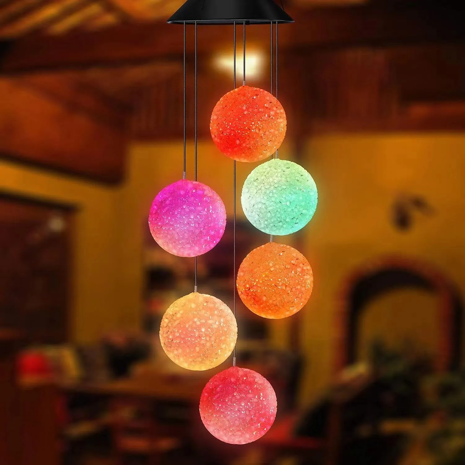 Wind Chime Outside Color Changing Ball Wind Chimes, LED Mobile Solar Lamp for Mom Grandma Waterproof Outdoor Solar Lights for Garden Patio Party Yard.