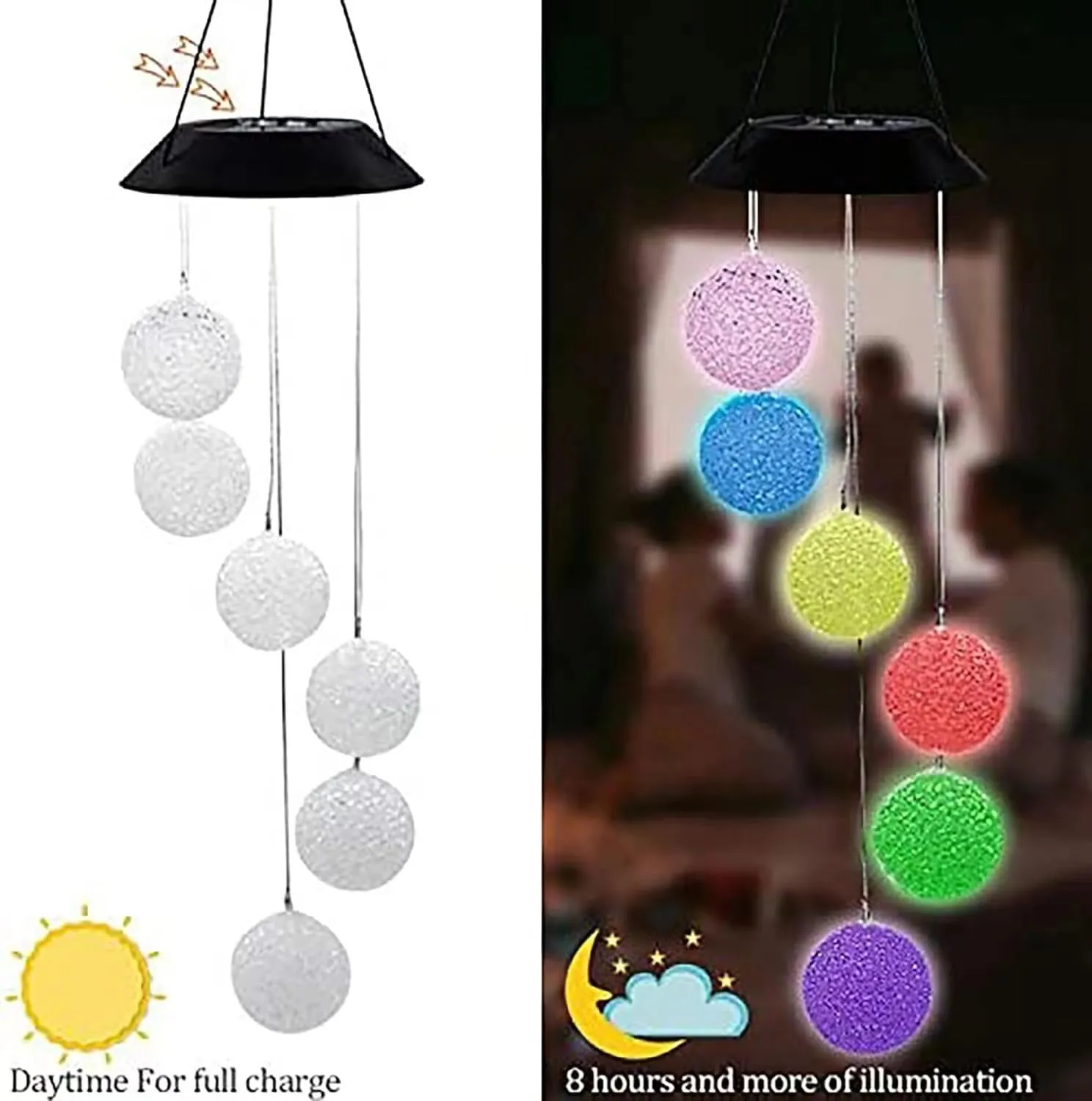 Wind Chime Outside Color Changing Ball Wind Chimes, LED Mobile Solar Lamp for Mom Grandma Waterproof Outdoor Solar Lights for Garden Patio Party Yard.