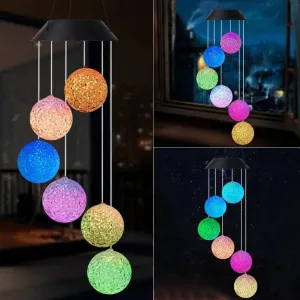 Wind Chime Outside Color Changing Ball Wind Chimes, LED Mobile Solar Lamp for Mom Grandma Waterproof Outdoor Solar Lights for Garden Patio Party Yard.