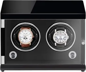 Winding Box Watch Winders - Rechargeable Two-Position Watch Shaker Mechanical Watch Winder Vertical Automatic Watch Winding Box with Light-Sensitive Led Light (Black Inner Black)