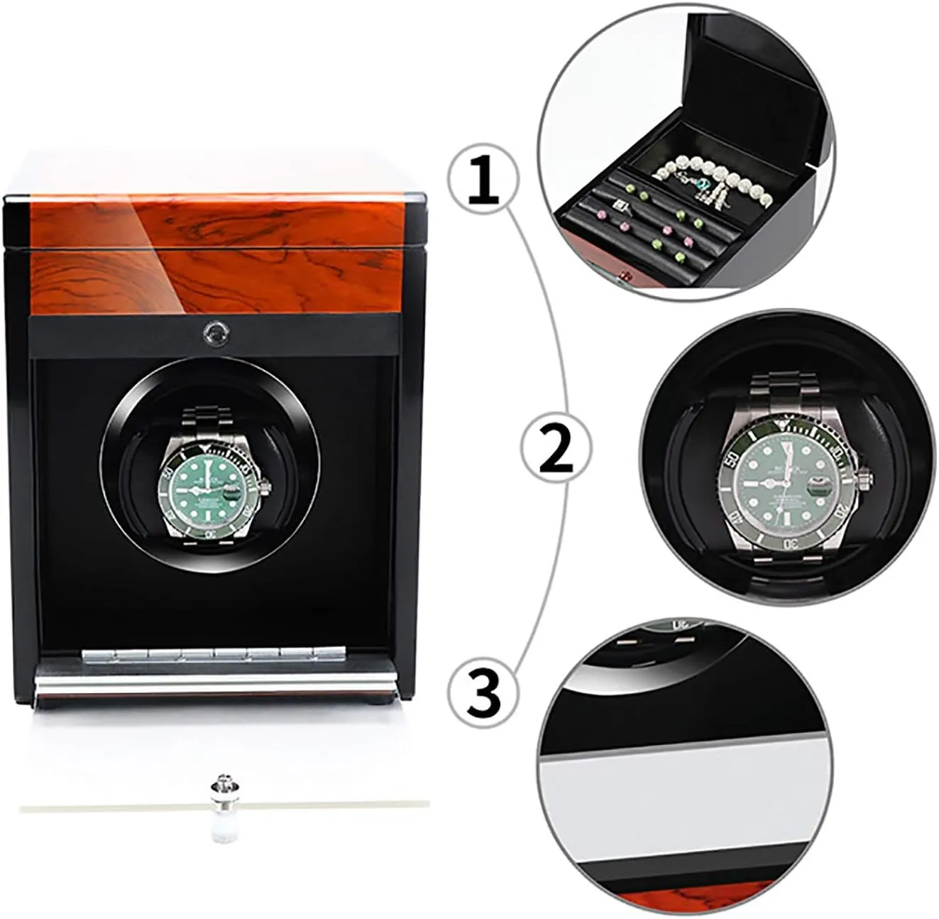 Winding Box Watch Winders - Wooden Watch Storage Case Smart Watches Winder with LED Light Mechanical Watch Automatic Shaker with Access Control Watch Winding B