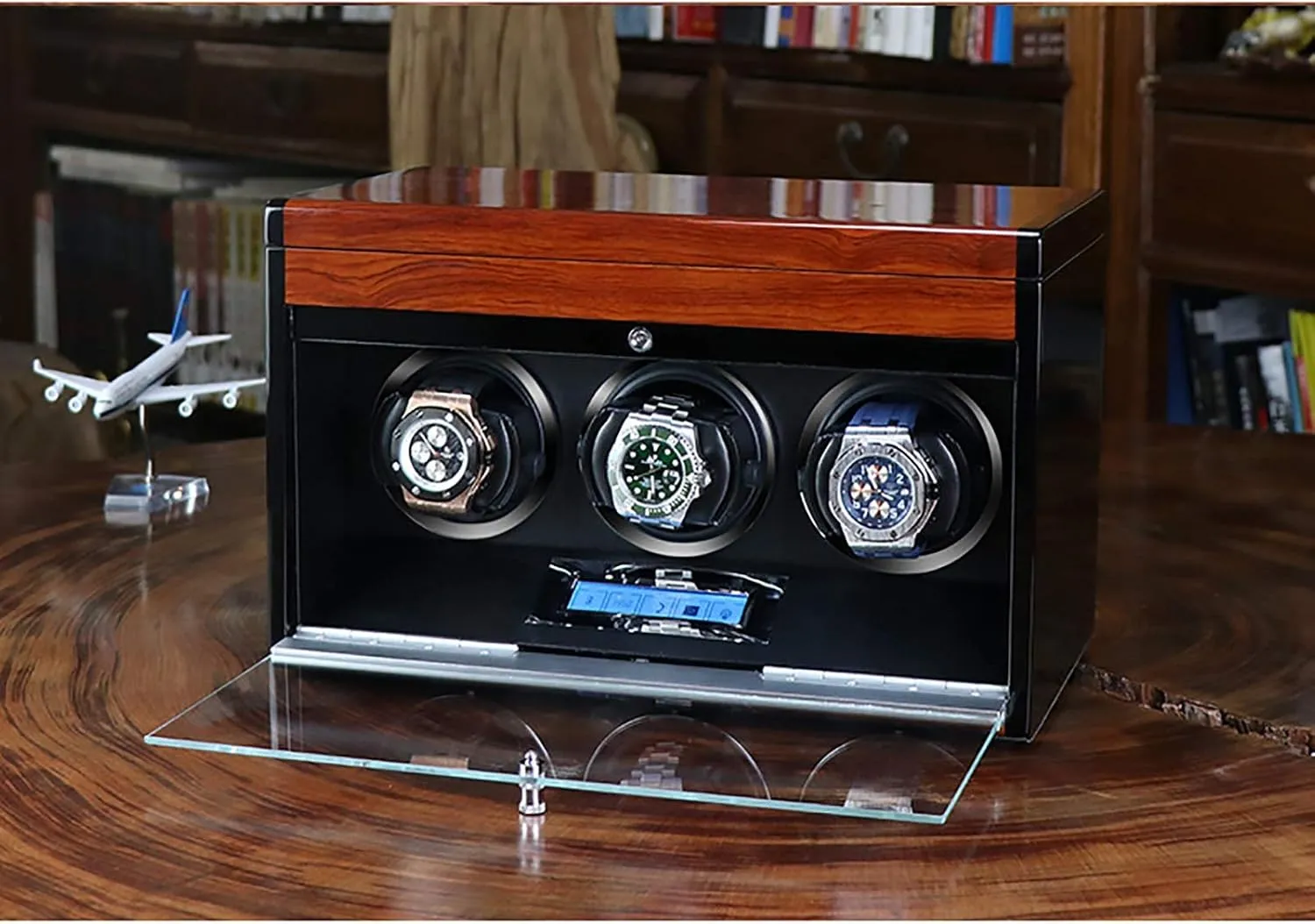 Winding Box Watch Winders - Wooden Watch Storage Case Smart Watches Winder with LED Light Mechanical Watch Automatic Shaker with Access Control Watch Winding Bo
