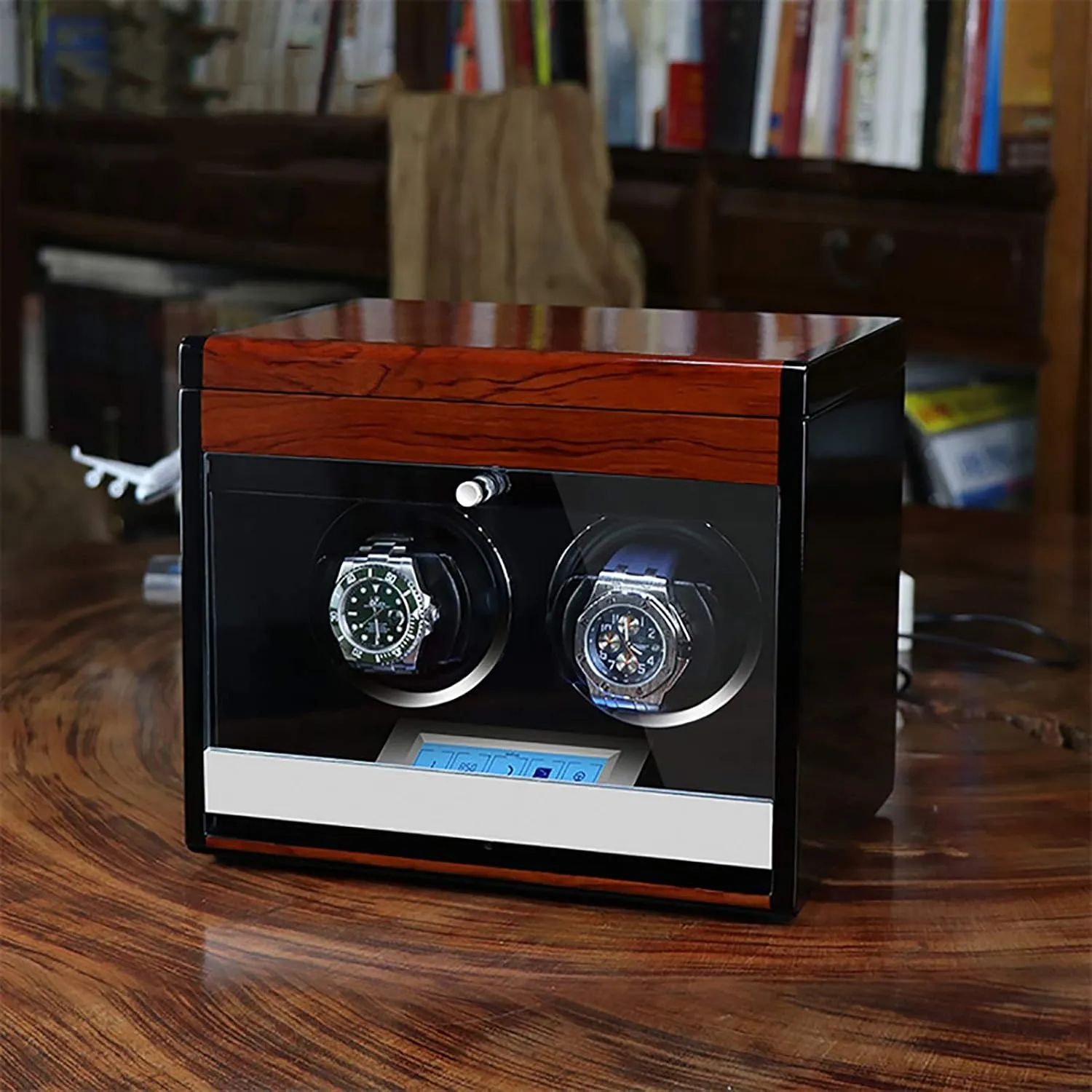 Winding Box Watch Winders - Wooden Watch Storage Case Smart Watches Winder with LED Light Mechanical Watch Automatic Shaker with Access Control Watch Winding Bo