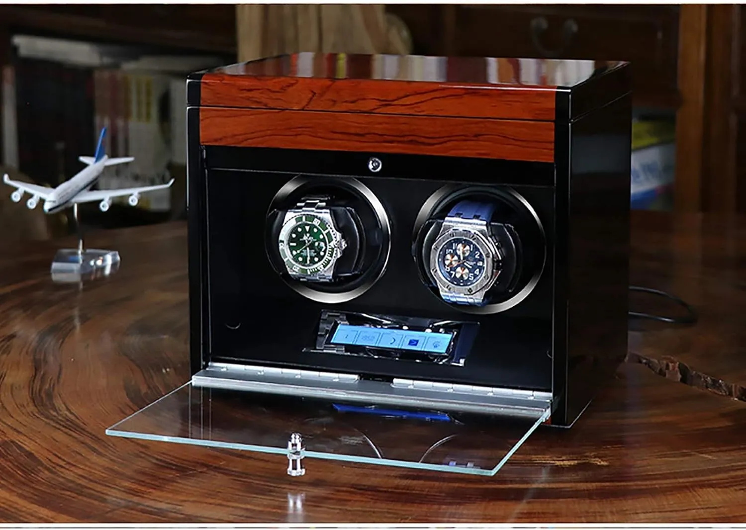 Winding Box Watch Winders - Wooden Watch Storage Case Smart Watches Winder with LED Light Mechanical Watch Automatic Shaker with Access Control Watch Winding Bo