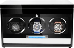 Winding Box Watch Winders - Wooden Watch Storage Case Smart Watches Winder with LED Light Mechanical Watch Automatic Shaker with Access Control Watch Winding Bo,Black Paint-3