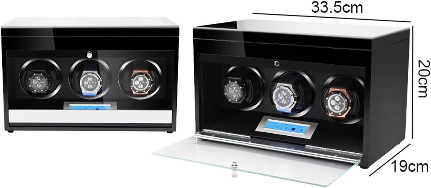 Winding Box Watch Winders - Wooden Watch Storage Case Smart Watches Winder with LED Light Mechanical Watch Automatic Shaker with Access Control Watch Winding Bo,Black Paint-3