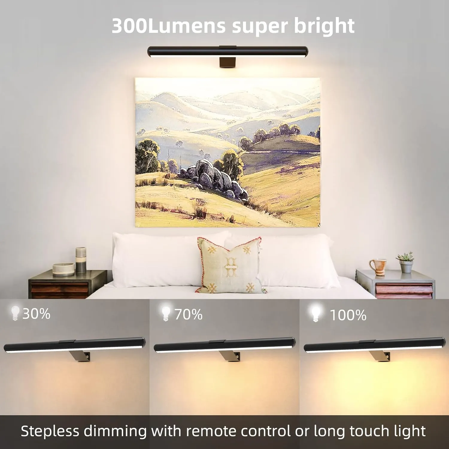 Wireless Picture Light 16inch Rechargeable Battery Painting Light Full Metal with Remote, Led Accent Art Display Light for Wall with Dimmer and Timer for Artwork Portrait Dartboard