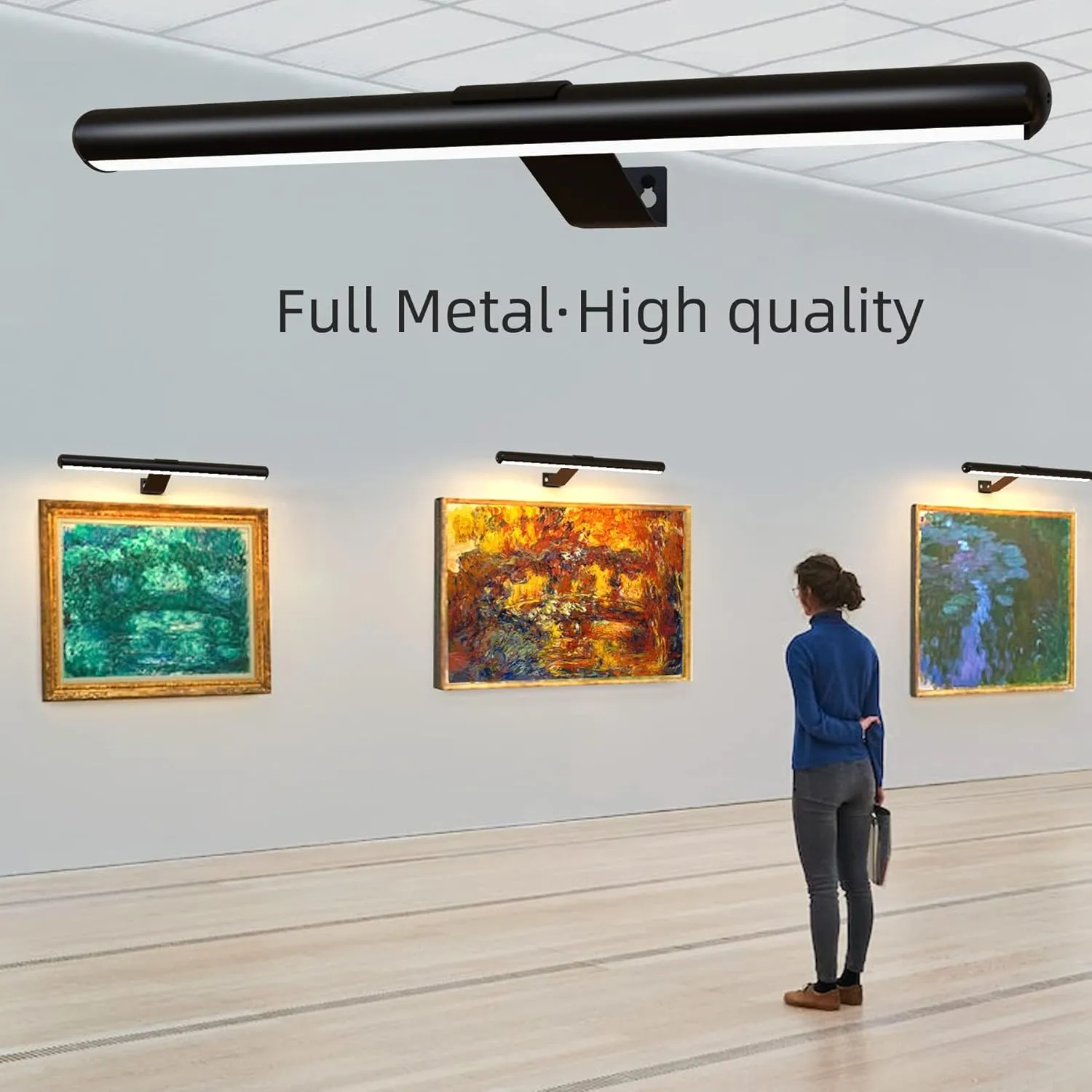 Wireless Picture Light 16inch Rechargeable Battery Painting Light Full Metal with Remote, Led Accent Art Display Light for Wall with Dimmer and Timer for Artwork Portrait Dartboard