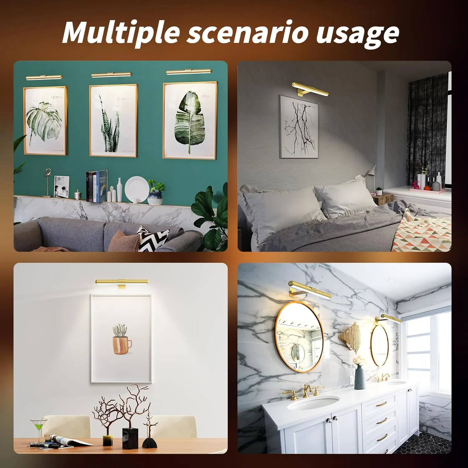 Wireless Picture Light, Rechargeable Battery Painting Light for Displaying Artwork, Display Light 300 Lumens, Adjustable Brightness LED Light Art Metal Dartboard (2 Pack Gold)