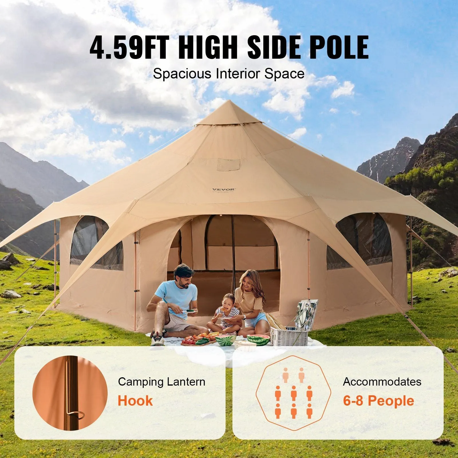 with Bell Seasons Breathable ft Hunting Tent, 5 Family Camping Jack, Tent Outdoor Beautifully designed m/16.4 Canvas Party Yurt up for for Tent Canvas Camping Stove 8 VEVOR People, Tent, to Safe transactions 4