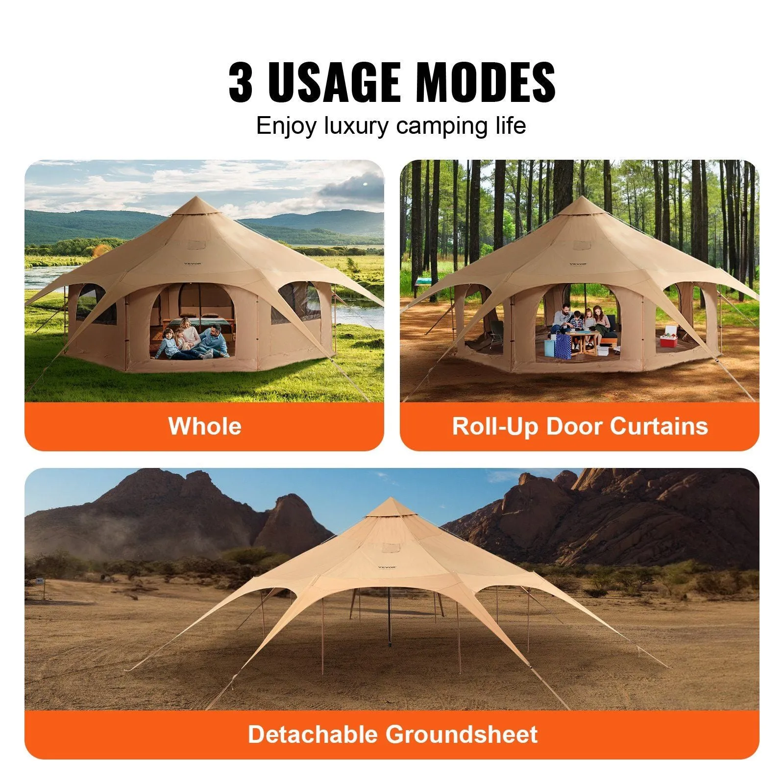 with Bell Seasons Breathable ft Hunting Tent, 5 Family Camping Jack, Tent Outdoor Beautifully designed m/16.4 Canvas Party Yurt up for for Tent Canvas Camping Stove 8 VEVOR People, Tent, to Safe transactions 4