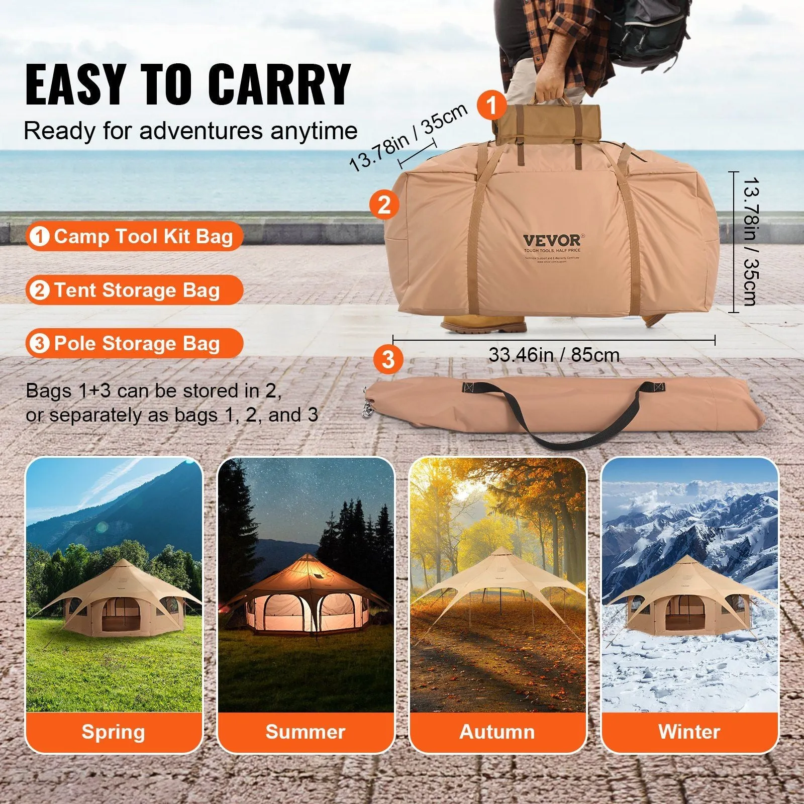 with Bell Seasons Breathable ft Hunting Tent, 5 Family Camping Jack, Tent Outdoor Beautifully designed m/16.4 Canvas Party Yurt up for for Tent Canvas Camping Stove 8 VEVOR People, Tent, to Safe transactions 4
