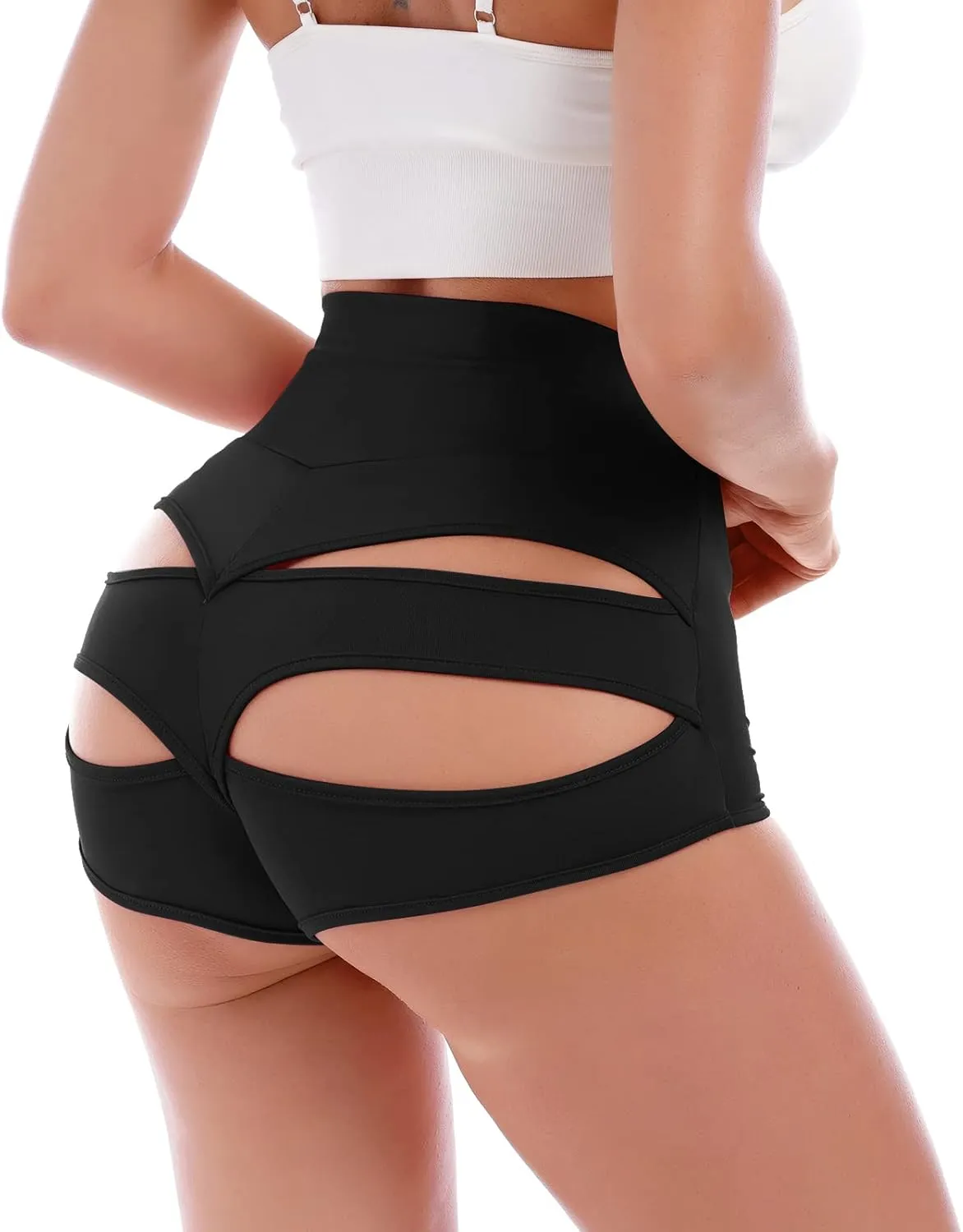 Womens High Waist Cutout Booty Shorts Strappy Scrunch Mini Hot Pants Ripped Butt Lift Yoga Sport Rave Dance Bottoms