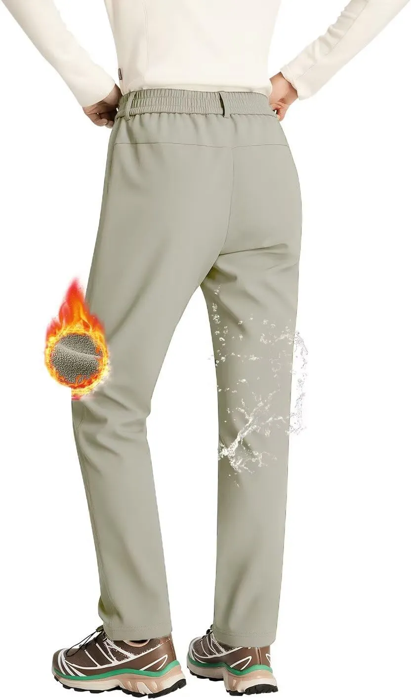 Women's Hiking Cargo Pants Waterproof Fleece Quick-Dry Softshell Slim with with Pockets for Camping Trekking Travel